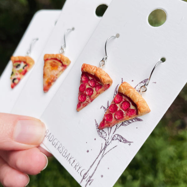 Miniature PIZZA EARRINGS, CUSTOM Flavors, Dangle or Studs, Food Jewelry