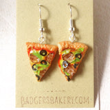 Miniature PIZZA EARRINGS, CUSTOM Flavors, Dangle or Studs, Food Jewelry