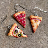 Miniature PIZZA EARRINGS, CUSTOM Flavors, Dangle or Studs, Food Jewelry