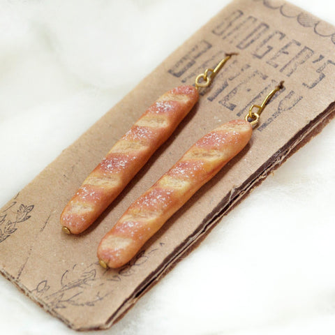 BAGUETTE EARRINGS Dollhouse Miniature Food Jewelry, French Bread