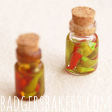 miniature pickled chili bottles