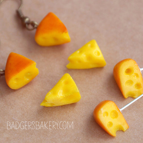 Tiny CHEESE EARRINGS, Dangle or Post, Food Miniature Jewelry, Cheese Studs