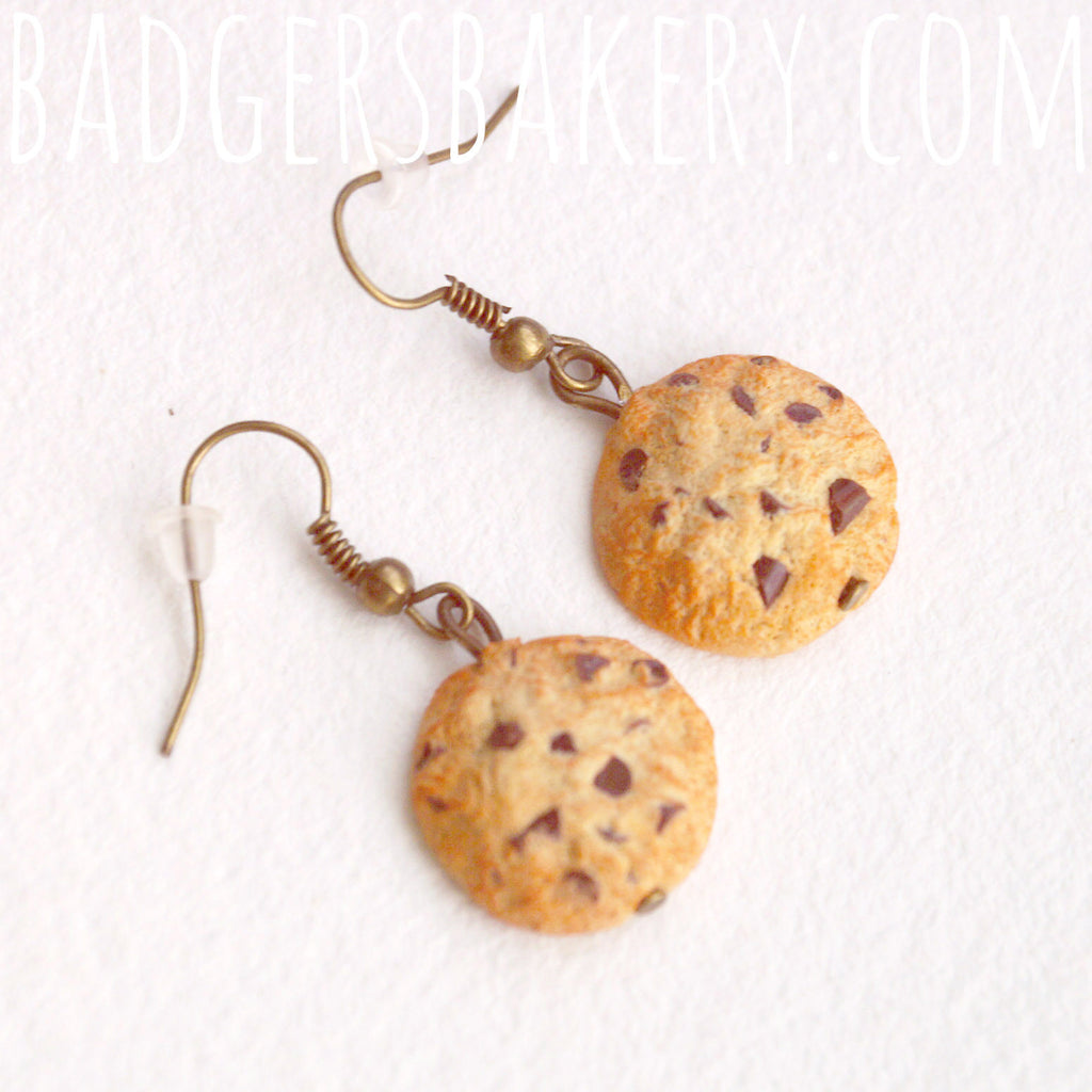 Chocolate Chip COOKIE EARRINGS, Food Miniature Jewelry Badger's Bakery