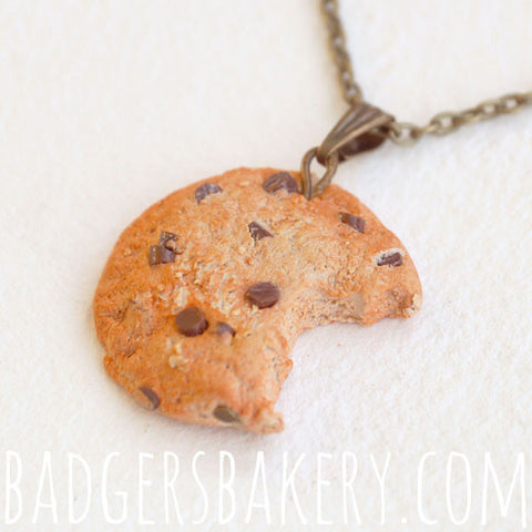 chocolate chip cookie pendant - with bite