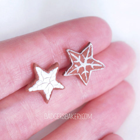 Gingerbread STAR COOKIE Earrings, CHRISTMAS Studs, Cute Miniature Food Jewelry