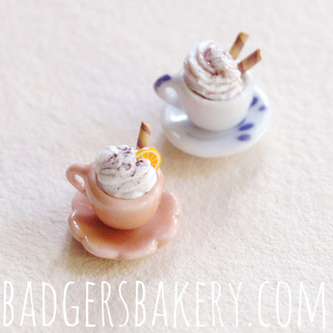 miniature cups - beige, patterned white